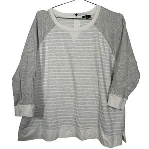 Bylyse Womens 3X Grey White Striped Back Zipper Raglan 3/4 Sleeve Sweatshirt Top